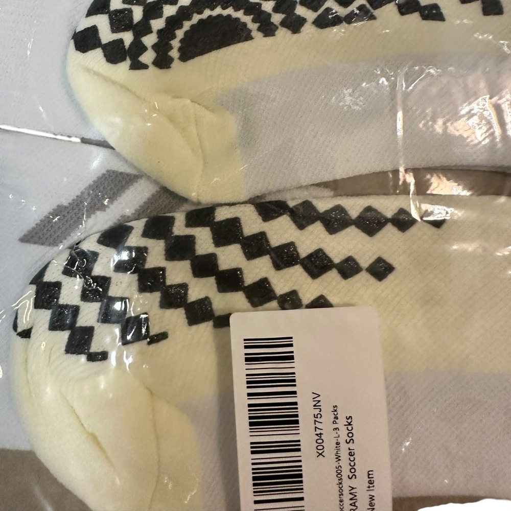 IRAMY Soccer Socks 3-Pairs Non-Slip Grip Cushioned Athletic‎ White L-3